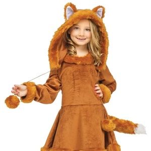 Girls Sweet Fox Costume size 8-10 with dress, hood with ears, tail, boot covers